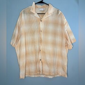 ASOS Men's Button Up Shirt Peach & White Checkered Casual linen blend Size Large